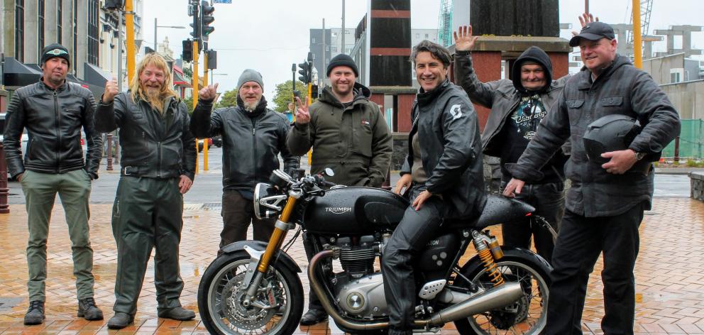 Motorcyclists (from left) John Dyksma, Dan Lane, Brett Ripley, Owen Ripley, Deane Briggs, James...