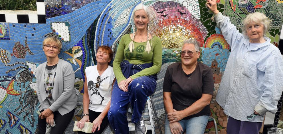 Maria Macnee, Sally Crimp, Vianney Santagati, Margaret Wesley and Cavell Muir stand before their...