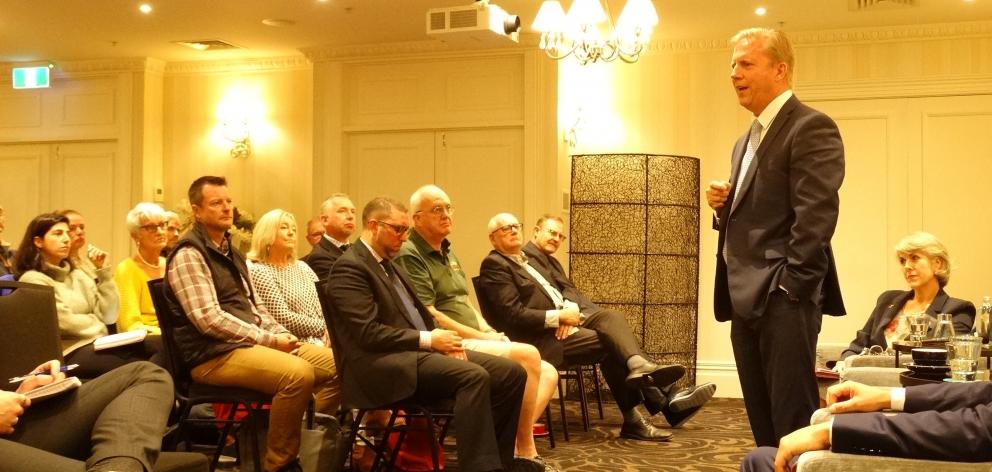 National spokesman for tourism Todd McClay speaks to a business audience in Queenstown yesterday....