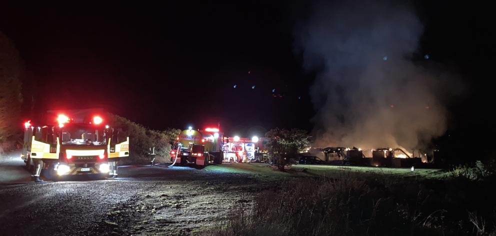 A house in Waitati was completely destroyed in a fire early this morning. Photo: Stephen Jaquiery
