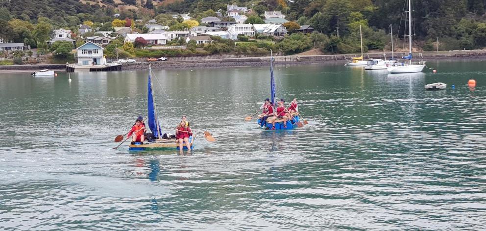 the rafts set out from Akaroa to Tikao Bay, a distance of roughly 4km. Photo: Supplied