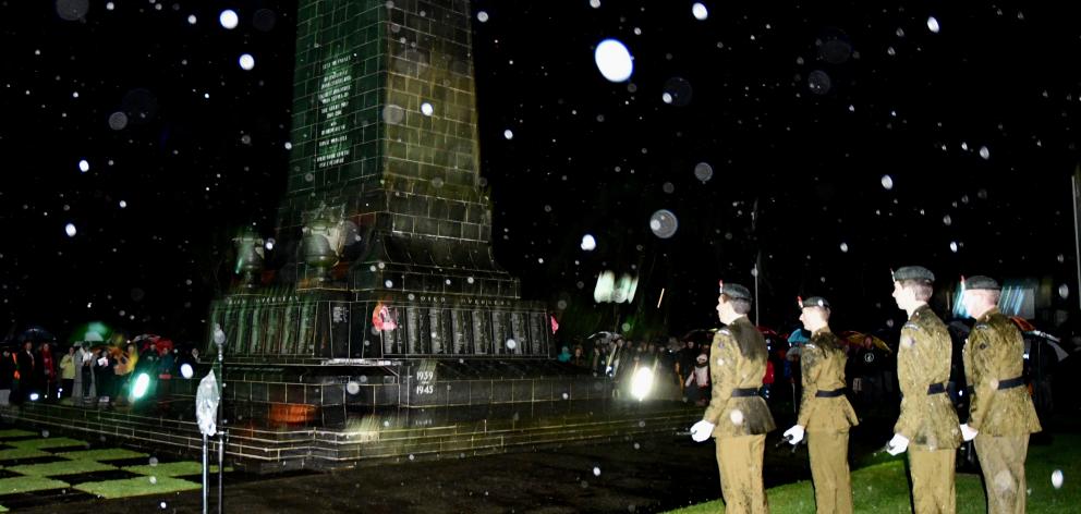 Rain failed to deter hundreds of people attending the Invercargill Anzac Day dawn service at the...