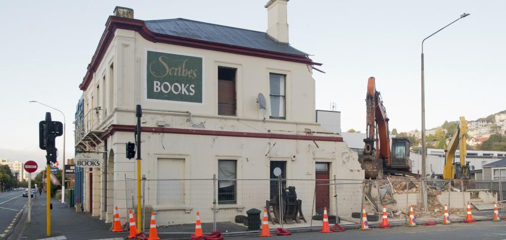 The Great King St, Dunedin building that once housed Scribes Second Hand Books is being reduced...