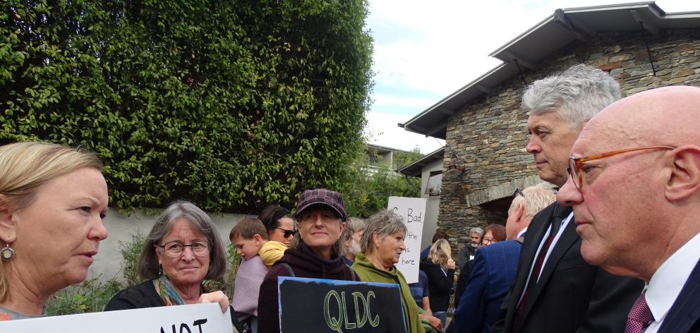 Participants at a rally outside the Lake Wanaka Centre accuse Queenstown Lakes District Mayor Jim...