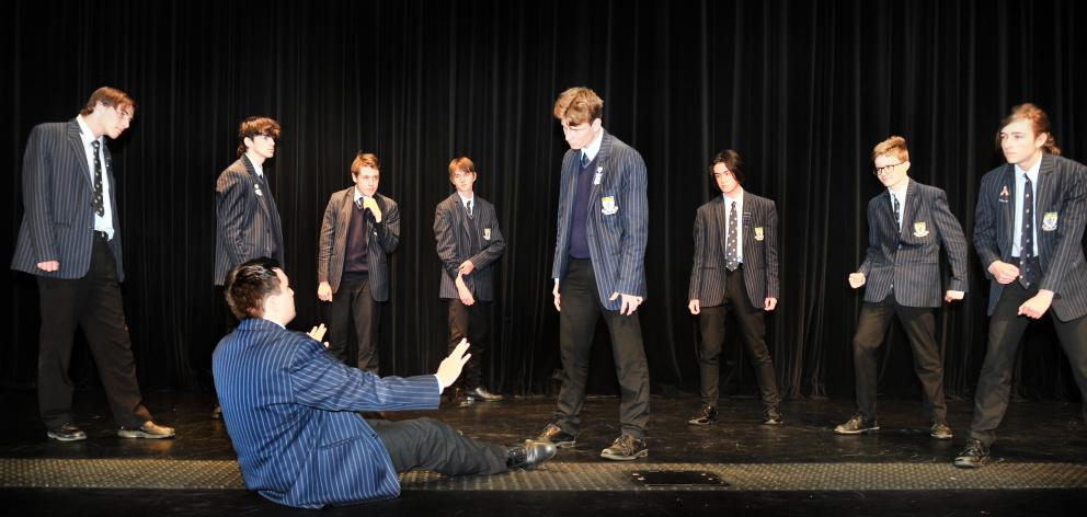 King’s High School pupils Zed Ramsay (left) and Daniel Honey (both 16) act in a fight scene from...