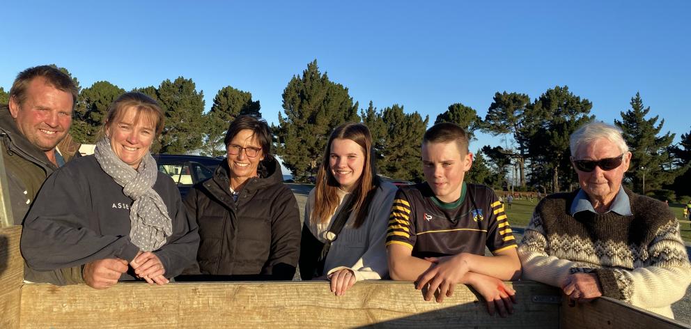 Farmers Wayne and Chelle Hagan have purchased an agri-spray company from cousin Murray and Rua Hagan. Pictured from left: Wayne, Chelle, Rua, Emilee (17), Josh (13) and Jim Hagan. PHOTO: ALICE SCOTT