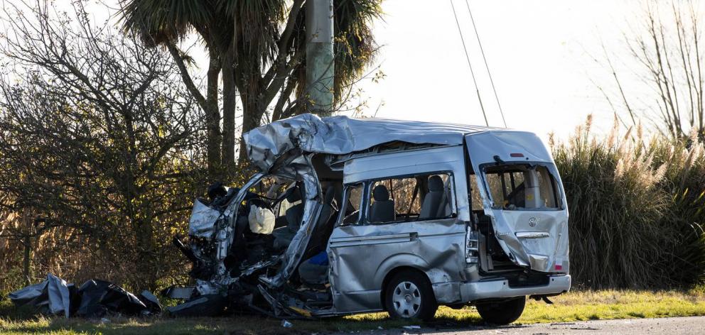 Four people died yesterday morning in Ashburton after a crash between a van and a truck. Photo: NZ Herald