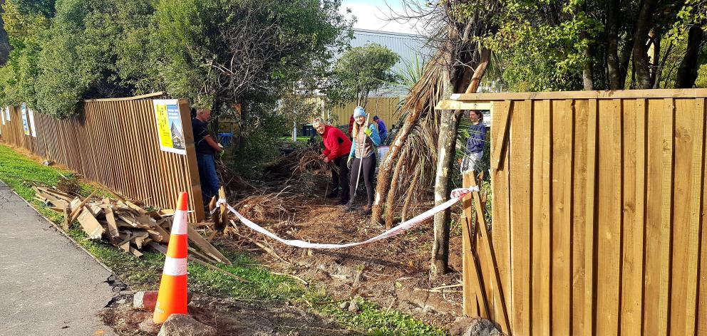 The fence of the Mt Pleasant community garden collapsed after a car crashed through it. Photo:...