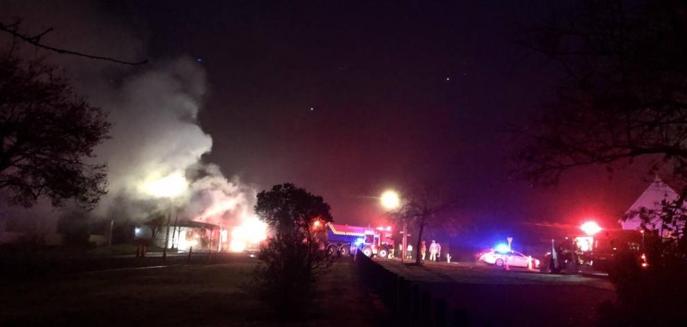 The fire at the old Inangahua Arms Hotel in Reefton. Photo: Paul Thomas The fire at the old Inangahua Arms Hotel in Reefton. Photo: Paul Thomas