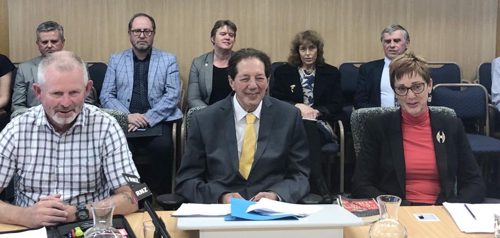 Invercargill deputy mayor Nobby Clark, Mayor Sir Tim Shadbolt and chief executive ...