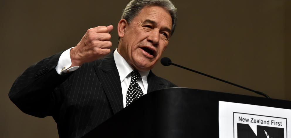 New Zealand First leader Winston Peters addresses the party’s conference in Dunedin yesterday....