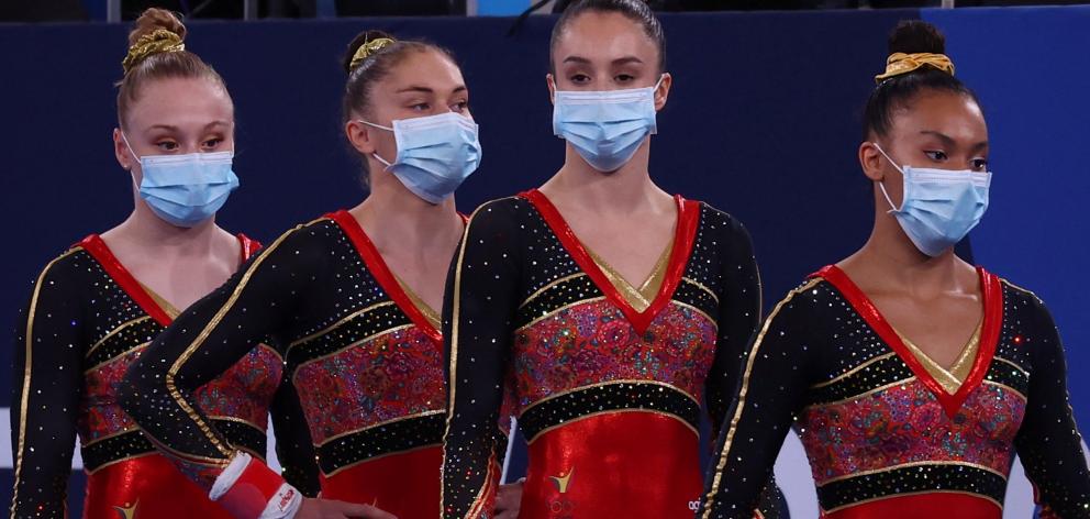The Belgium gymnastics team waits to compete in Tokyo. Photo: Reuters