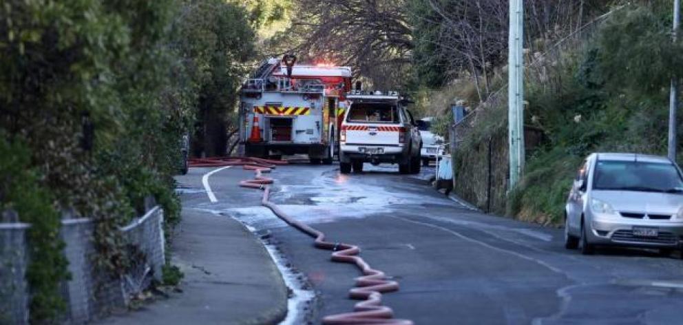 Emergency services at a recent house fire on Cressy Tce, Lyttelton. Photo: George Heard