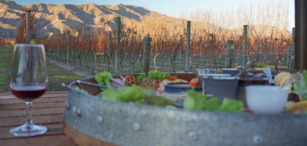 Sun catches on the hills, while enjoying a platter from River-T Winery.