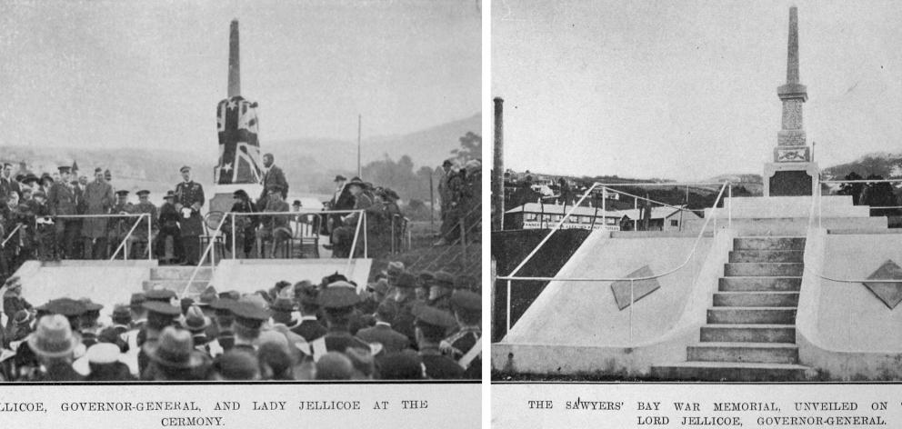 Lord Jellicoe and Lady Jellicoe at the ceremony to unveil the new Sawyers Bay war memorial on...