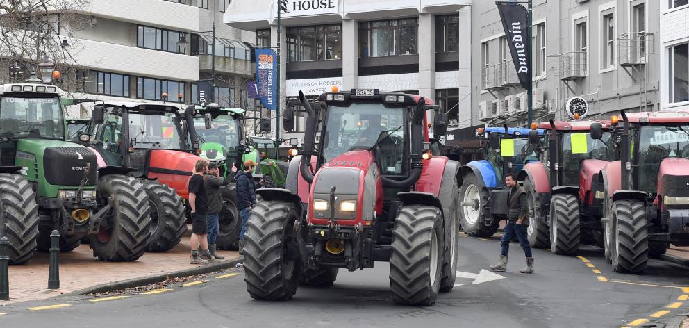 Traffic slowed to a crawl in Dunedin on Friday as tractors drove around the Octagon. PHOTO:...