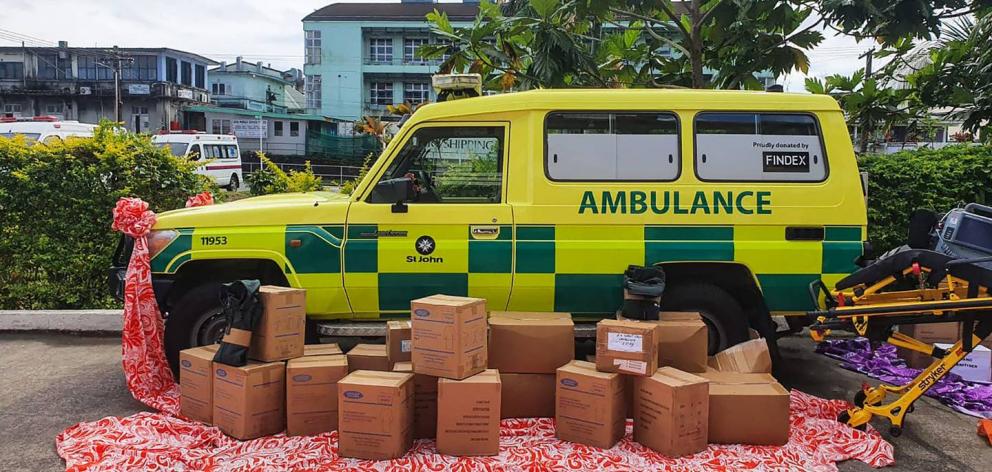 Four ambulances, medical equipment and PPE were donated by St John NZ to Fiji after a request for aid. Photo: Supplied