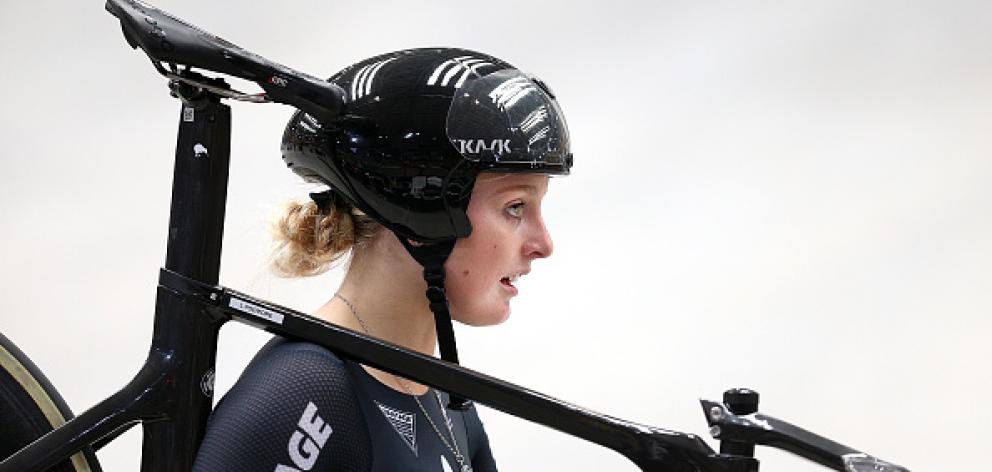 Olivia Podmore after competing in the Women's Elite Team Sprint qualifying during the New Zealand...