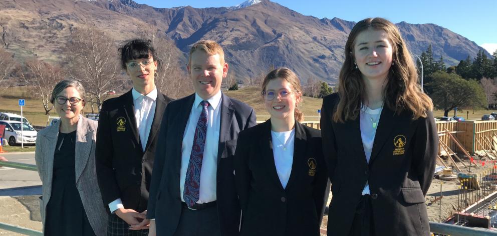 Education Minister Chris Hipkins with (from left) principal Nicola Jacobsen and school leaders...