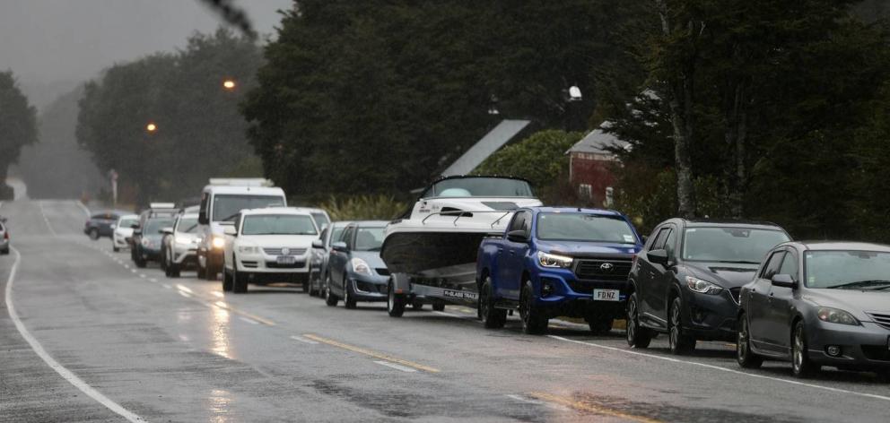 Traffic backs up on State Highway 73 near Arthur's Pass during the recent flooding. Photo: NZ Herald