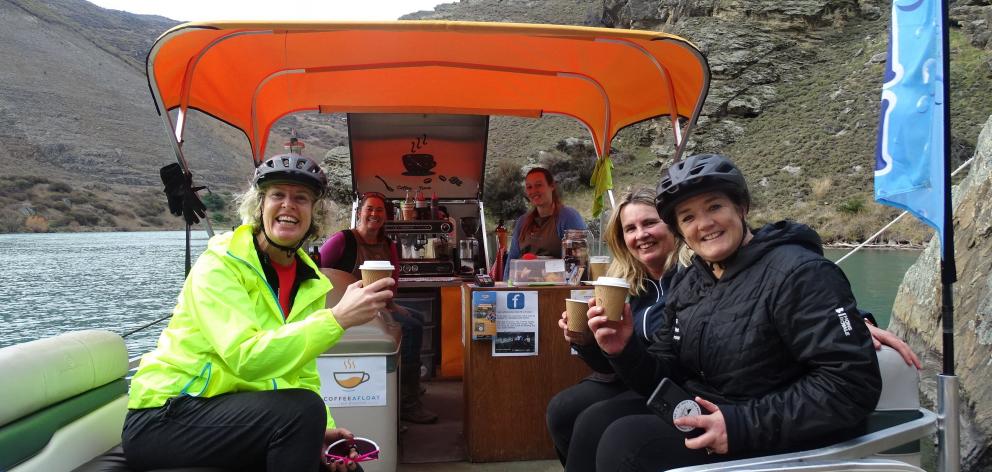 Cyclists (from left to right) Karen Spires, of Queenstown, Sarah Aston, of Auckland, and Fiona...