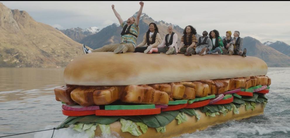 Riding a 9.5m-long ‘‘SubBoat’’ in Subway’s new TV advertisement  are Queenstown residents (from...