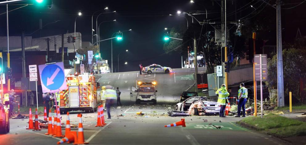 The BMW crashed in Auckland's Mt Roskill at about 1.30am. Photo / Hayden Woodward