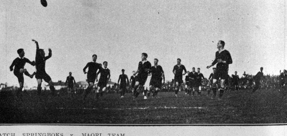 The visiting Springboks play the Maori team on September 7, 1921. — Otago Witness, 20.9.1921