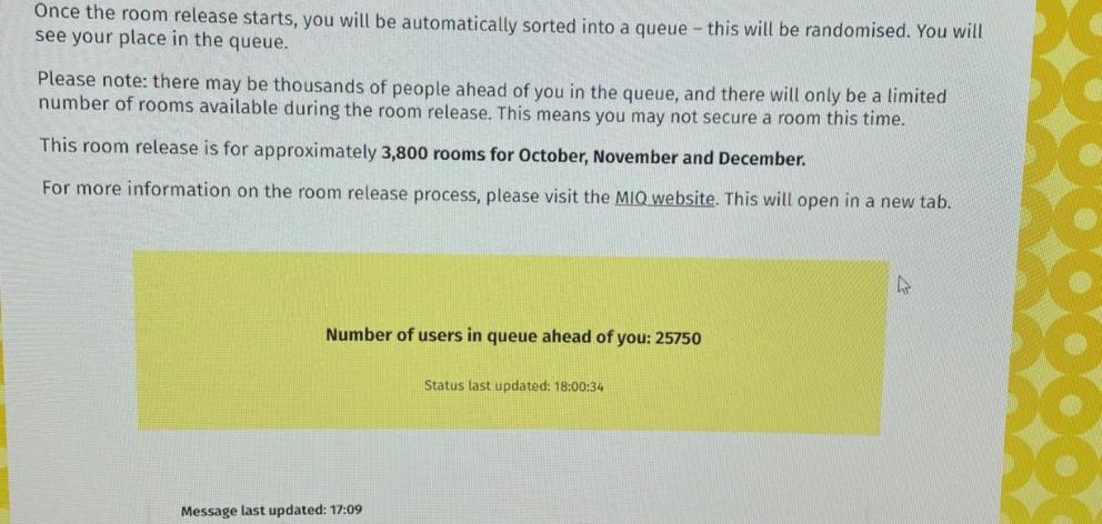 Thousands are currently in line trying to get a spot in MIQ. Photo / Supplied Thousands are currently in line trying to get a spot in MIQ. Photo / Supplied