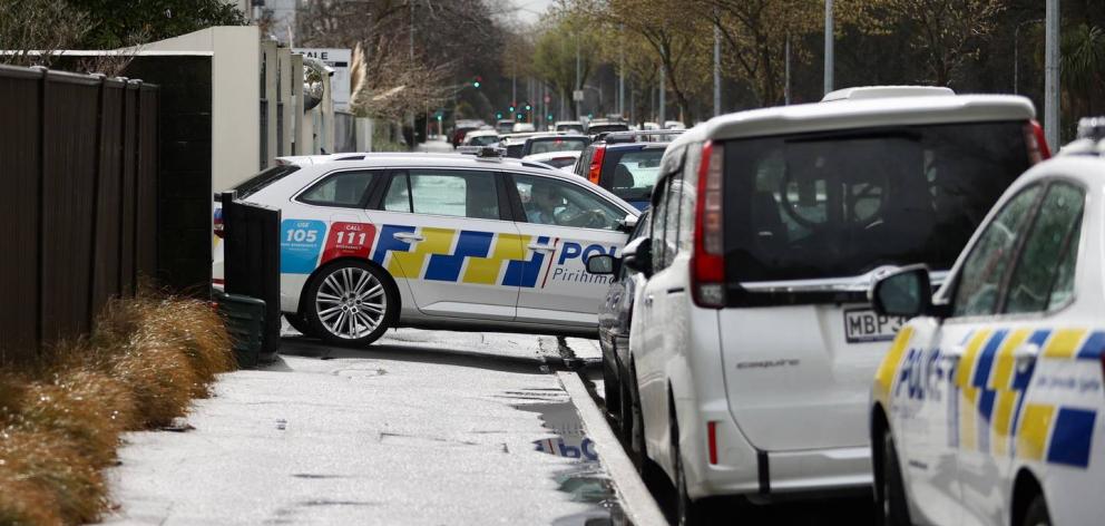 A police dog unit was leaving the mosque when the Herald arrived. Photo: George Heard