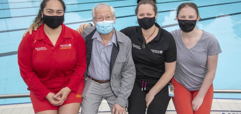 Tegan Lawrence, Minh Lengoc, Rebecca Fraser and Nicole Sullivan at Jellie Park pool. Photo:...