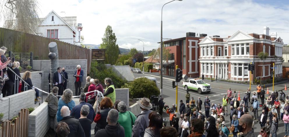 Deputy Prime Minister Grant Robertson speaks at the opening of the Archibald Baxter Peace Garden...