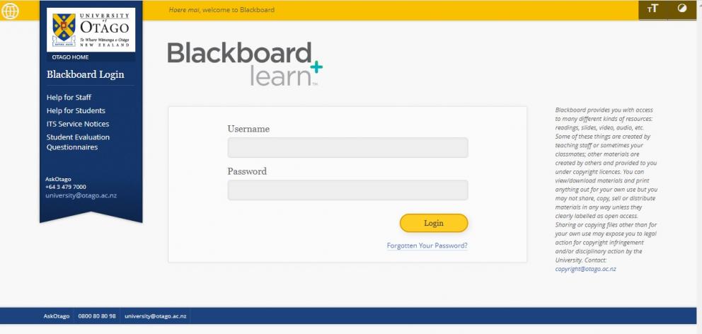 The login page for Blackboard. Photo: Supplied