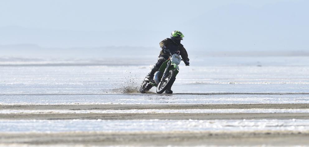 A rider has plenty of room on Oreti Beach at an earlier Burt Munro Challenge. PHOTO: ODT FILES
