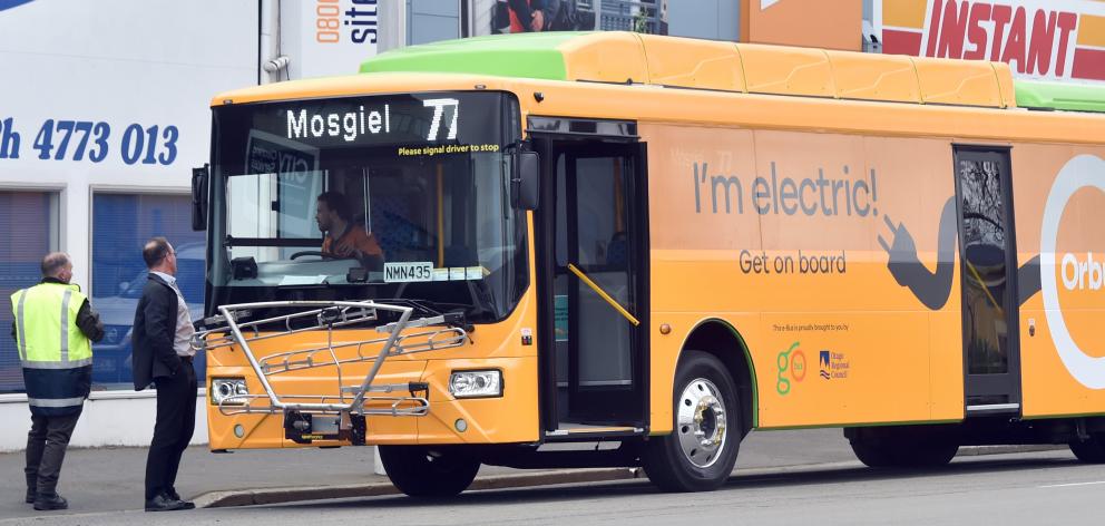 The trial of an electric bus in Dunedin did not quite go to plan yesterday. PHOTO: PETER MCINTOSH