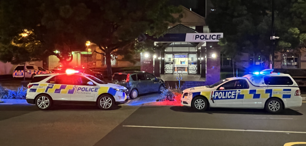 The driver drove onto the footpath at the entrance of Dunedin central police station. Photo:...