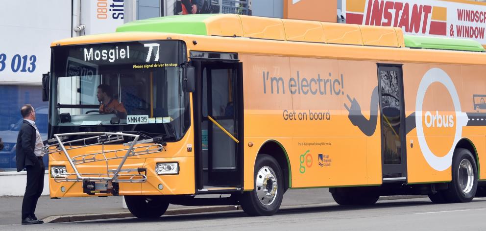 The electric bus during its trial in Dunedin. PHOTO: PETER MCINTOSH
