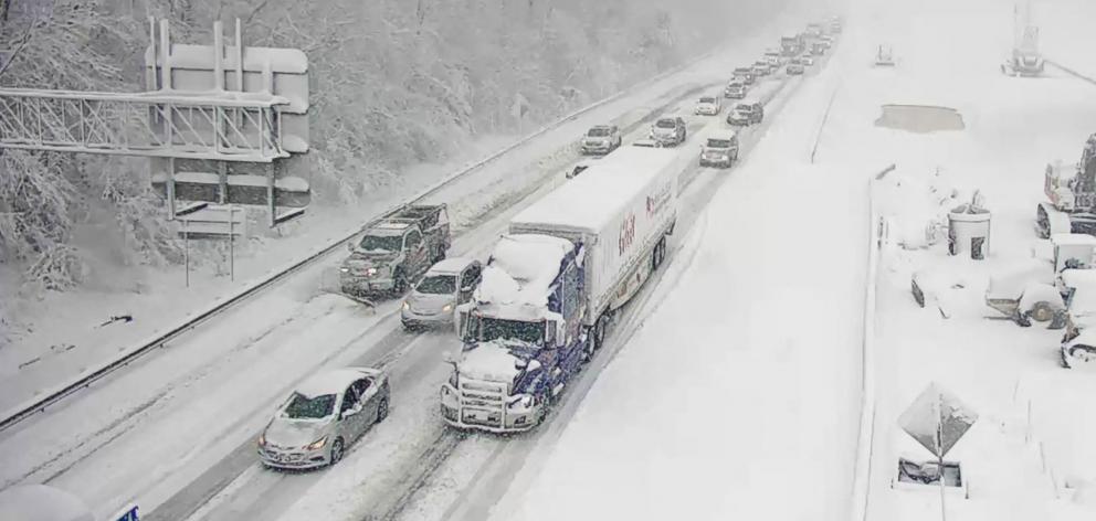 Vehicles are seen on an icy stretch of Interstate 95. Photo: Virginia Department of Transportation/Handout via Reuters