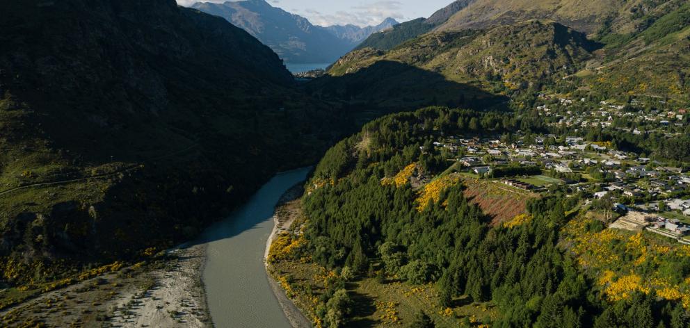 Aerial photos around Arthurs Point in Queenstown, New Zealand taken in the morning before the summer season with views of the shotover river, Coronet's peak, Queenstown hill and Bowen Peak. Photo: Getty Images