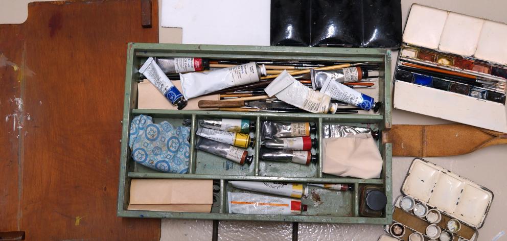 Colin Wheeler’s art boxes and materials. PHOTOS: SUPPLIED