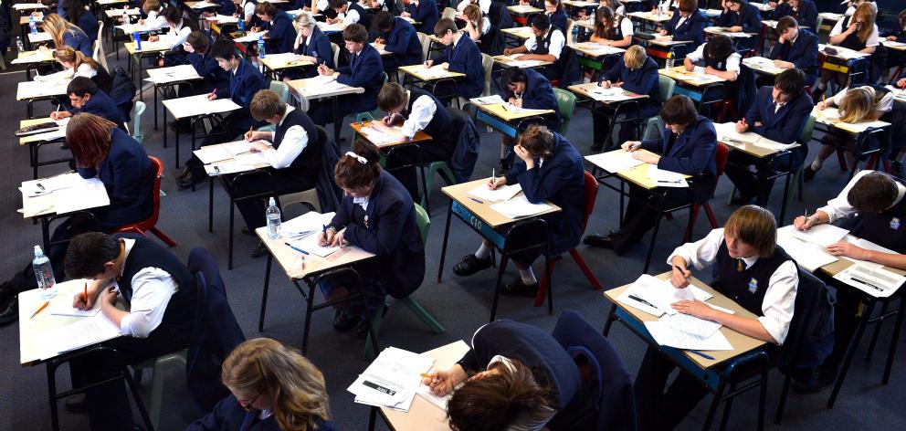 Taieri College pupils sit a practice exam in preparation for NCEA. Photo: Peter McIntosh