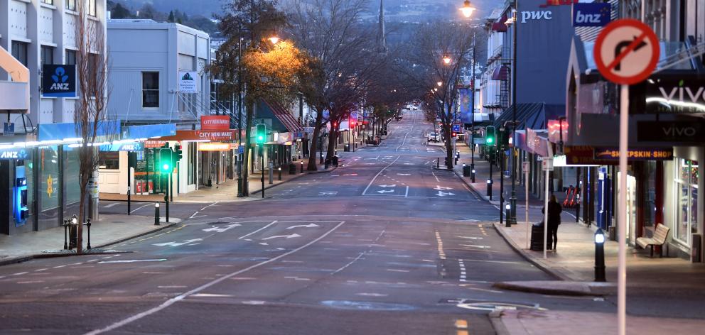 George St in central Dunedin this morning. Photo: Stephen Jaquiery 