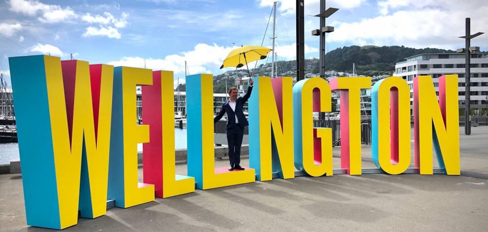 Wellington Mayor Andy Foster being the "I" in Wellngton. Photo: Georgina Campbell