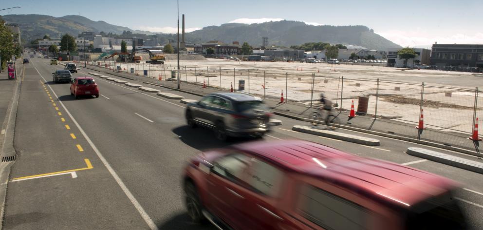 Traffic heads north in Cumberland St beside the site of the new Dunedin hospital. PHOTO: GERARD O...