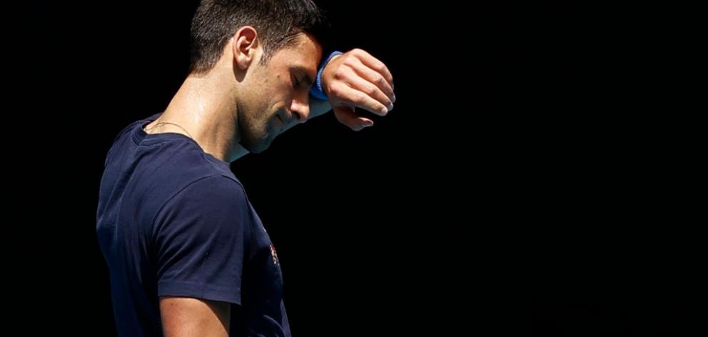 Novak Djokovic of Serbia is seen during a practice session ahead of the 2022 Australian Open....