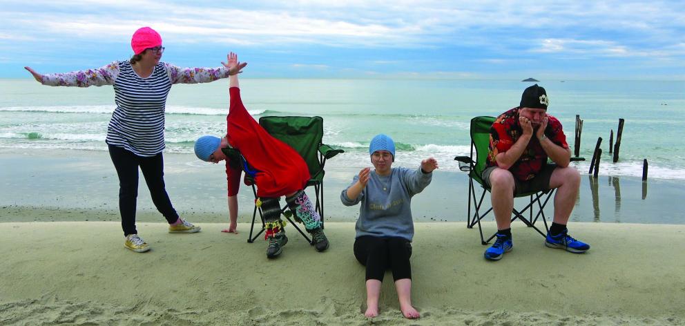 Dancing on St Clair beach for a film are (from left) Tegan Howard, Hahna Briggs, Alysha Canning,...