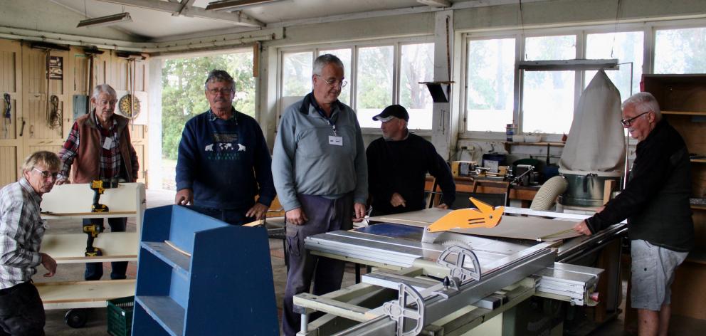 East Otago Blokes Shed members (from left) Mike Perkins, Neil Kennedy, Bevan Clyne, Brian Fields,...