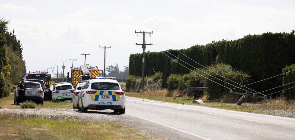 Emergency services at the scene of the crash that killed Kate Gutry. Photo: George Heard / NZH