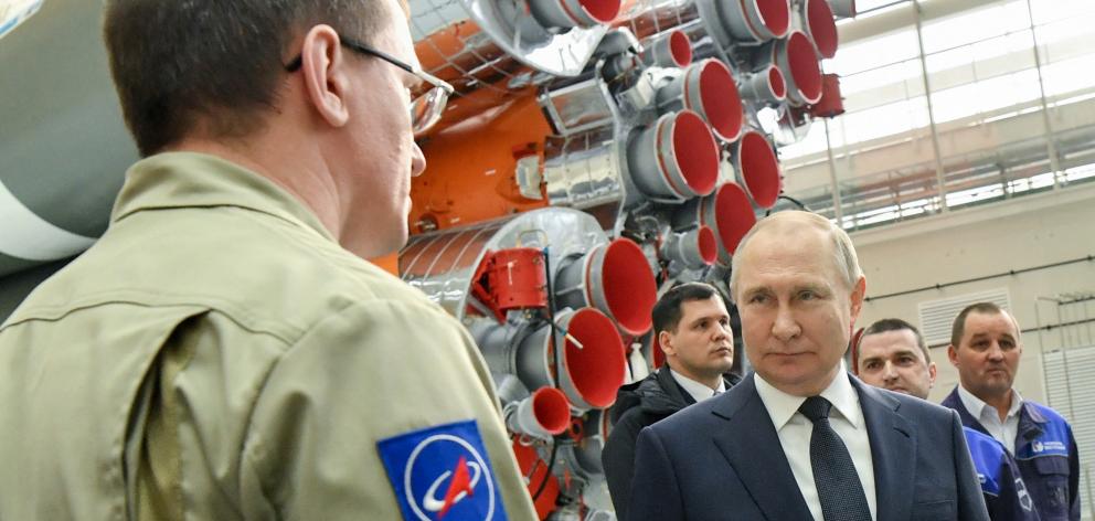 Vladimir Putin visited in a room containing Angara rockets at the Vostochny Cosmodrome on Tuesday...