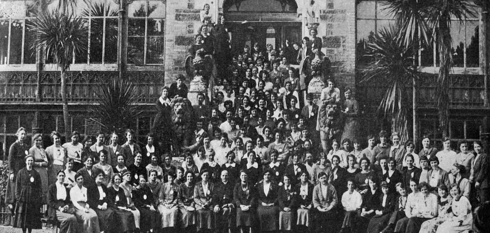 Young Methodist women at Larnach Castle for a bible class camp during Easter. — Otago Witness, 2...